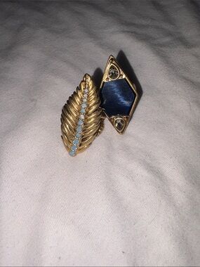 Gold Tone Leaf & Navy Art Deco Lia Sophia Rings